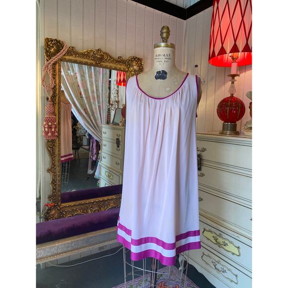 vintage 1960s pink and magenta striped nightgown 60s nightie medium mod lingerie - Picture 1 of 8